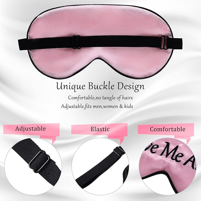Geyoga 4 Pieces Funny Eye Mask for Sleep Soft Satin Blackout Blindfold with Adjustable Strap Silk Eye Cover for Women Men Travel, Nap, Meditation (Purple, Yellow, Light Blue, Pink)