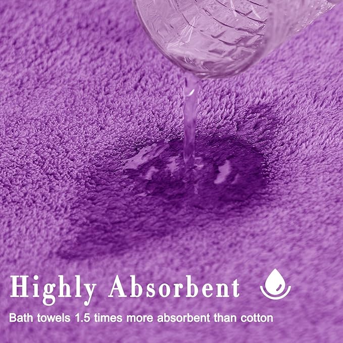 SEISSO Bath Towels, Extra Absorbent & Quick Drying Lightweight Fiber Towels, Premium Big Soft Bath Towel for Fitness, Spa, Sports Towels, Yoga Towel, Dark Purple(4 Pack)