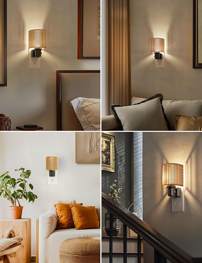 L LOHAS LED Night Lights Plug into Wall, Plug in Night Light, Bohemian Nightlight Dimmable with Light Sensor, 3000K, Boho Nightlights Farmhouse Decorative for Bedside Bedroom Bathroom Hallway, 1 Pack