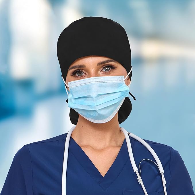Satin Lined Scrub Cap, Adjustable Surgical Cap with Sweatband & Buttons, Soft and Wrinkle-Resistant Scrub Hat