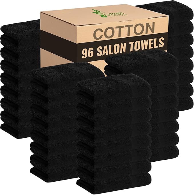 GREEN LIFESTYLE Black Bleach Proof Towels Bulk Sets 100% Cotton 16' X 25' Premium Spa Quality, Super Soft and Absorbent for Gym, Pool, Spa, Salon and Home 96 Pack