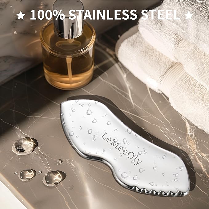 LeMeeOly Stainless Steel Gua Sha Facial Tools Metal GuaSha Tool for Face Neck, Detailer Gua Sha Lymphatic Drainage Reduce Wrinkles Face Massage Tool, Gift for Women