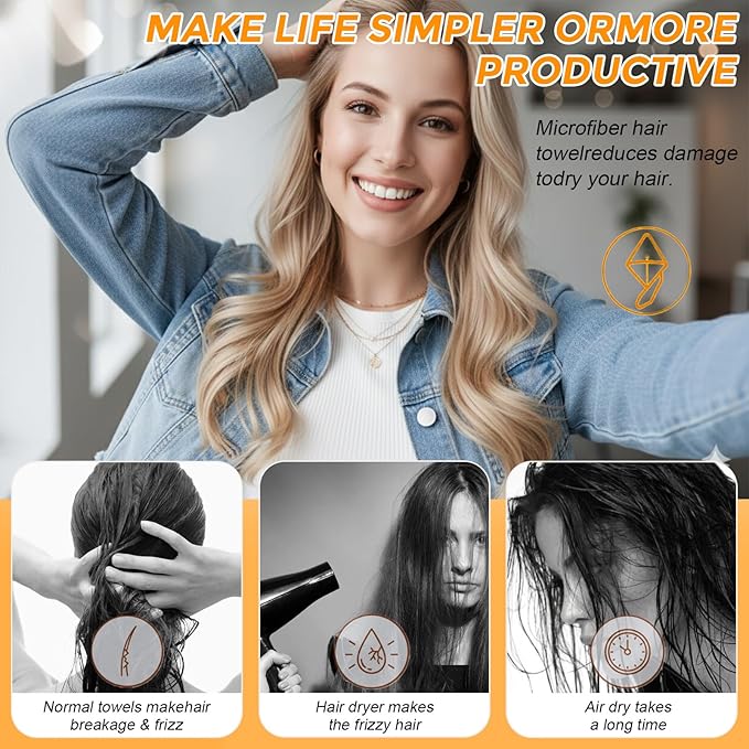 3 Pack Ultra Absorbent Microfiber Hair Towel for Long Hair - Quick Drying Turban Twist Hair Wrap for Women, Anti-Frizz Hair Drying Turban for After Shower, Soft Curly Hair Towel Wrap