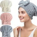 Jseng 3Packs Microfiber Hair Towel for Women - Quick-Drying, Super Absorbent Hair Wrap with Bow Design, Soft Hair Towel Turban for Curly Long Wet Hair