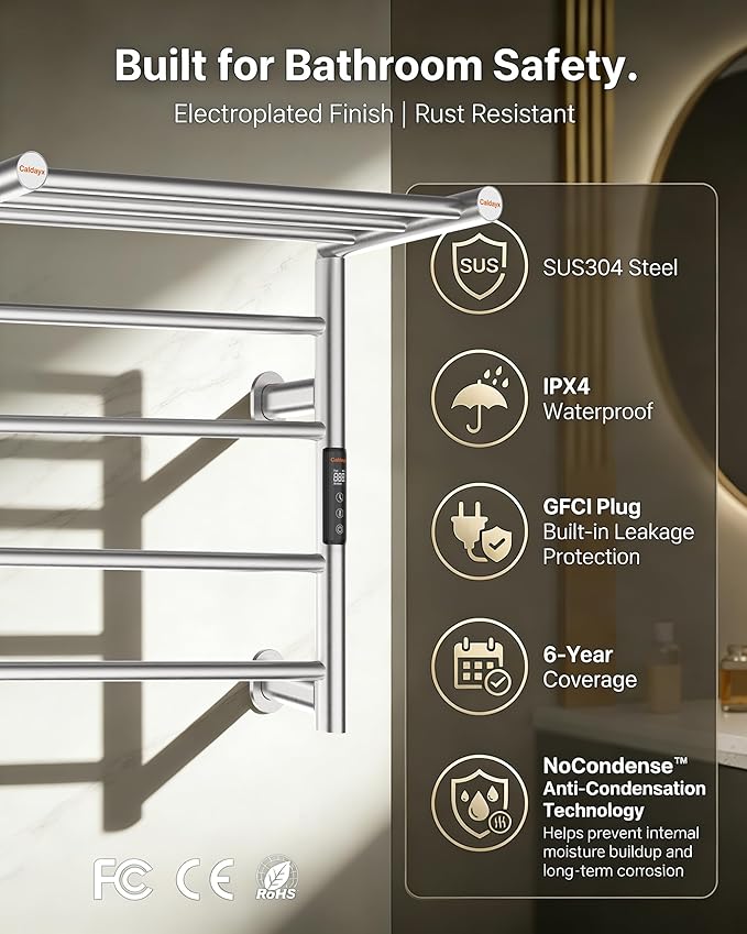 Foldable Heated Towel Rack, Smart Dual-Zone App & Voice Control Electric Towel Warmer Rack, GFCI Plug-in/Hardwired, Wall-Mounted, Drill-Free Install, Brushed, CA3-700X550-Pro-S