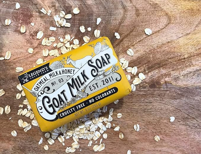 Legend's Creek Farm Goat Milk Soap - Triple Milled Moisturizing Bar for Hands and Body - 9 Oz Creamy Lather, Nourishing, Natural Soap for Sensitive Skin (Oatmeal, Milk & Honey, Pack of 4)