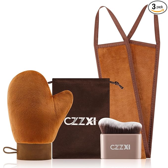 CZZXI Tanning Mitt, Body Brush & Back Tanner Applicator Kit – Self-Tan Applicator for Body, Face & Hard-to-Reach Areas | Includes Storage Pouch