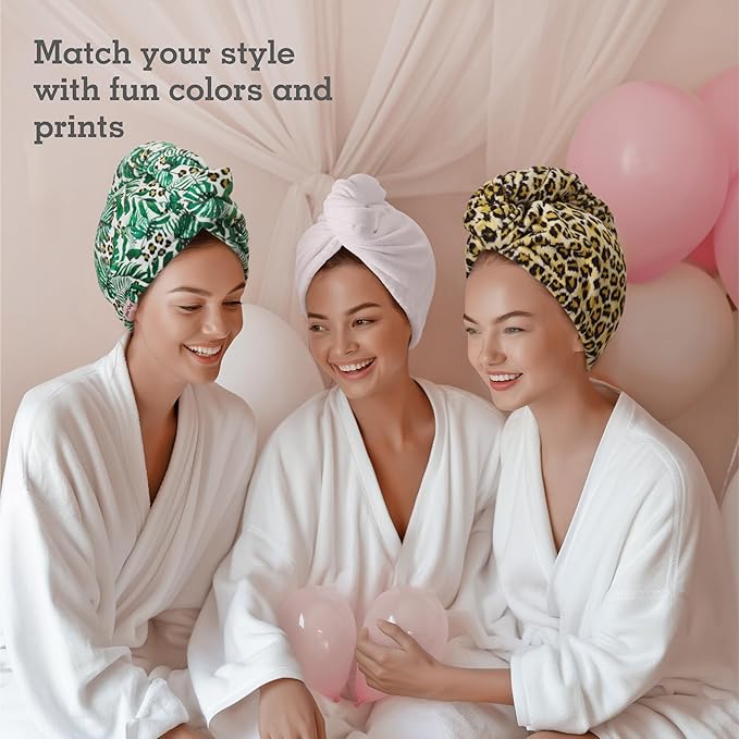 Brook + Bay Microfiber Hair Towel Wrap - Quick Dry Microfiber Towel for Hair - Anti-Frizz Plopping Turban - Machine Washable - Tropical