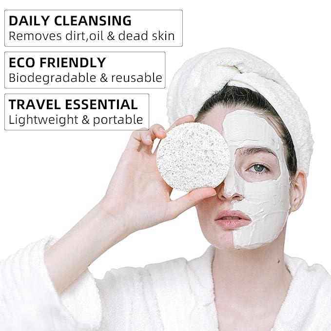 120-Count Compressed Facial Sponges|Kickleen100% Natural Cellulose Cosmetic Spa Sponges for Daily Facial Cleansing|Makeup And Mask Removal|Exfoliating|Skin Massage|Pore Exfoliation (120 Count (White))