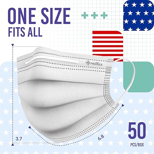 Medtecs Face Mask Disposable - Made in USA - Comfortable 3 Layer Breathable Mask, the Better Protection and Health Choice - CoverU Adult Mask - 50 PCS/Box x40 - White