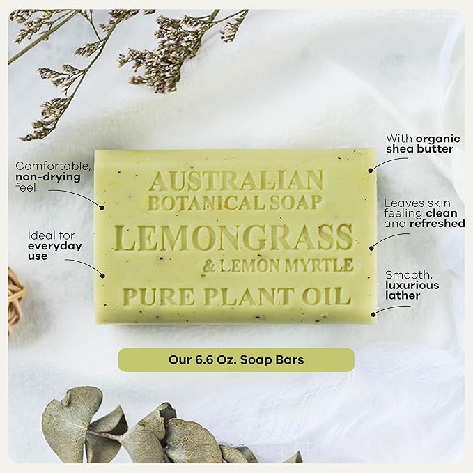 Australian Botanical Soap 8-Pack Variety Bar Soap Set, 6.6 oz Each (8 Bars) – 2 Each: Sandalwood, Sea Salt, Goats Milk Raspberry, Lemongrass & Lemon Myrtle – Bath & Hand Soap Bars