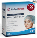 Medical Nation 21" Disposable Bouffant Caps | Pack of 100, Blue | Hairnets, Non-Woven, Non-Pleated Head Hair Covers |For Medical, Labs, Nurse, Tattoo, Food Service, Hospital, Cooking - Size 21" Blue