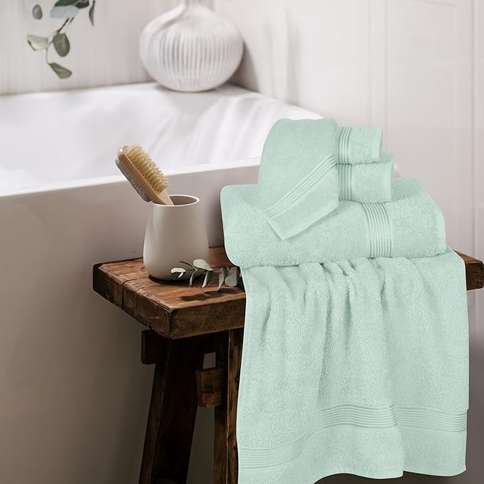 Elvana Home Ultra Soft 6 Pack Cotton Towel Set, Contains 2 Bath Towels 28x55 inch, 2 Hand Towels 16x24 inch & 2 Wash Coths 12x12 inch, Ideal Everyday use, Compact & Lightweight - Sea Green