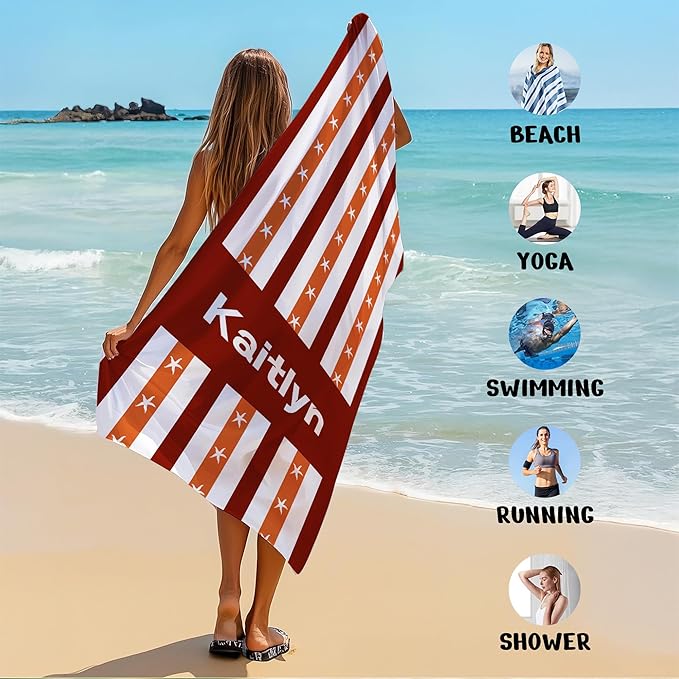 JML Custom Beach Towel with Name, Personalized Microfiber Beach Towel with Name, Large, Soft, Quick Dry & Absorbent for Swim, Pool,Adult,Summer Holiday,Vacation,Travel,Gift for Anniversary, Birthday