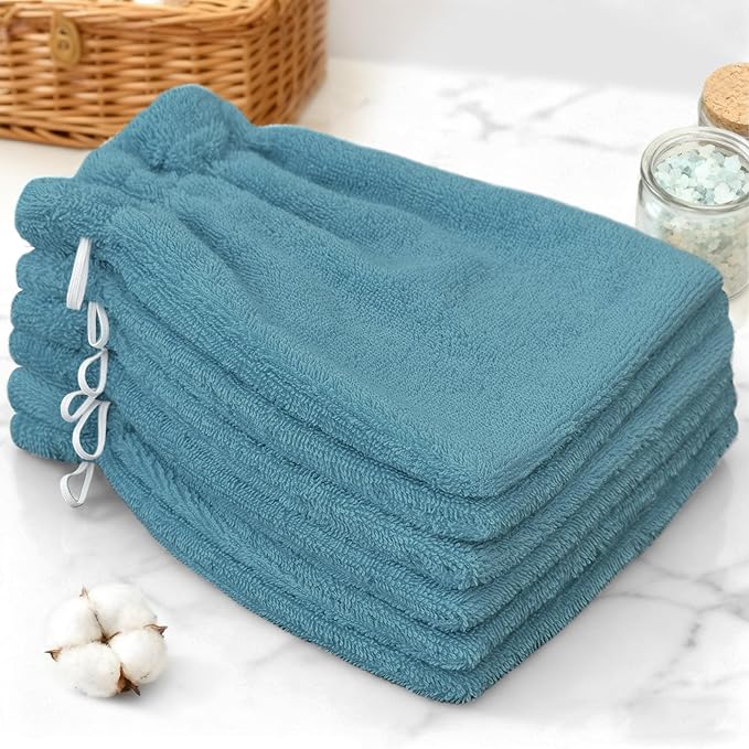 VOOVA & MOVAS 6-Pack Shower Wash Cloth, 100% Cotton Soft Absorbent Bath Mitts with Hanging Loop, 8.3x6.3 Inch European Style Bathing Gloves for Body & Spa, Aqua Blue