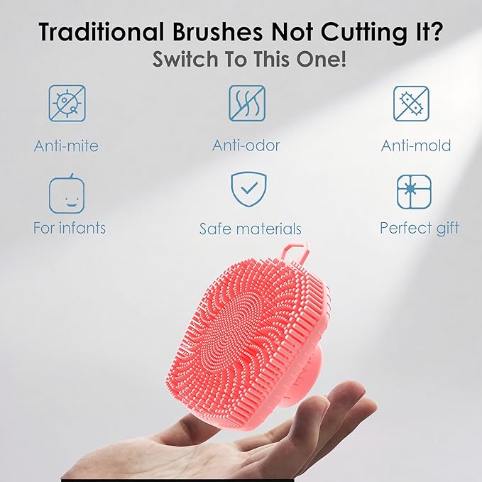 RamPula Face Scrubber, Silicone Exfoliating Brush for Men Women, Facial Cleansing Brush, Manual Waterproof Cleansing Skin Care, Blackhead Removing Pore Cleansing Massaging Face Brushes - Pink