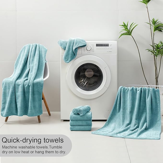 Ycosy 4 Pack Extra Large Microfiber Bath Towels Set,35x70 inches,600GSM,Less Lint Highly Absorbent Super Soft & Quick Dry,Oversized Bath Towels,Perfect for Bathroom Gym Pool,Turquoise