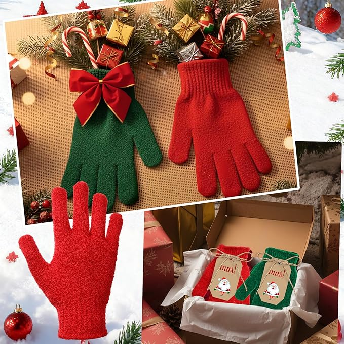 48 Pcs Red and Green Exfoliating Gloves Shower Gloves Bulk Christmas Stocking Stuffing Gifts Double Sided Body Scrub Exfoliate Glove for Women & Men Bath Shower Beauty Spa Massage Scrubber
