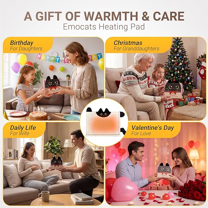 Cute Cat Shape Heating Pad for Period Cramps & Menstrual Pain Relief, 5V 2A USB Fast Heating with 4 Heat Settings & Auto-Off, Portable Electric Corduroy & Plush Warmer for Women & Teen Girls