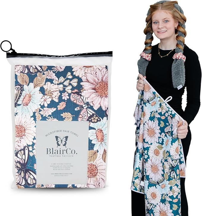 Microfiber Hair Towel Wrap for Women - Anti-Frizz Quick Dry Hair Wrap for Long Hair - Hair Towels for Women, Hair Drying Towel Wrap-Teal Butterfly Floral