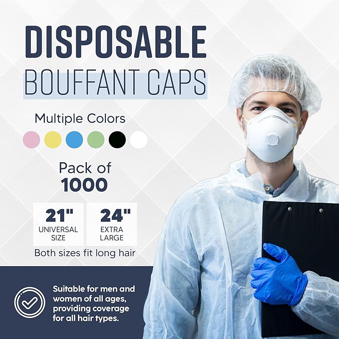 Medical Nation 21" Disposable Bouffant Caps Hair Net | CASE OF 1000, BLUE | Non-Woven, Non-Pleated Hairnets | Perfect for Medical, Labs, Nurse, Tattoo, Food Service, Hospital, Cooking - Size 21" Blue