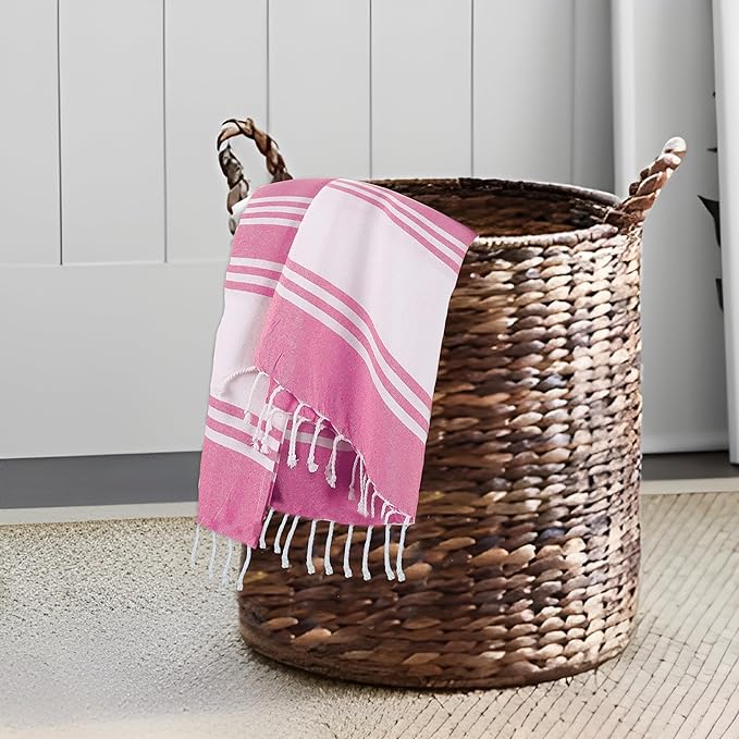 Goroly Home Cotton Turkish Peshtemal Beach Towel, Extra Large, Thin Quick Dry Sand Free Pool & Swim Towel, Bathing Blanket, Travel Essentials, (Pink, 36x71 Inches)