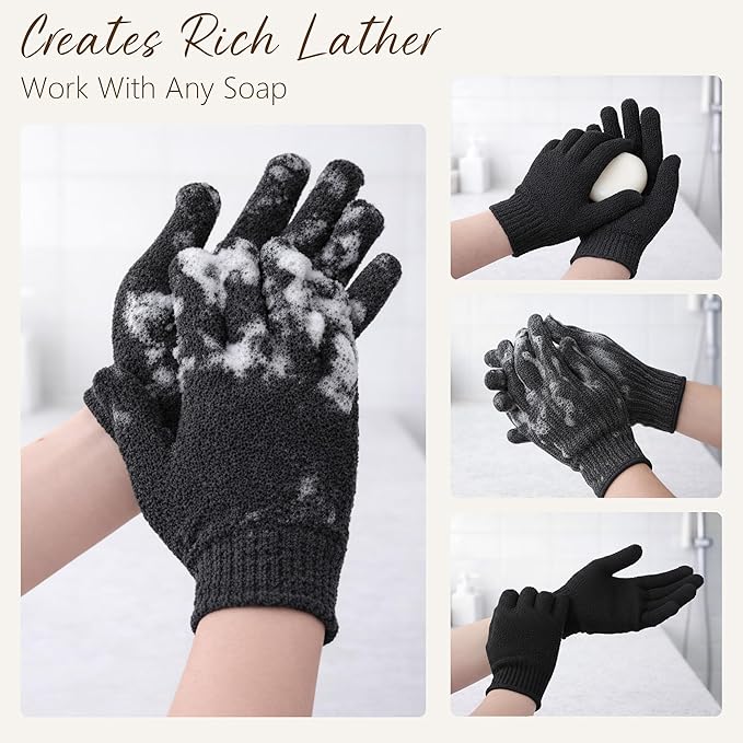 4 Pairs Exfoliating Gloves for Shower, Shower Gloves, Body Scrubber, Korean Exfoliating Mitt Body Scrubber, Microfiber Bath Gloves, Exfoliate Sponge Loofah Wash, Shower Scrubber