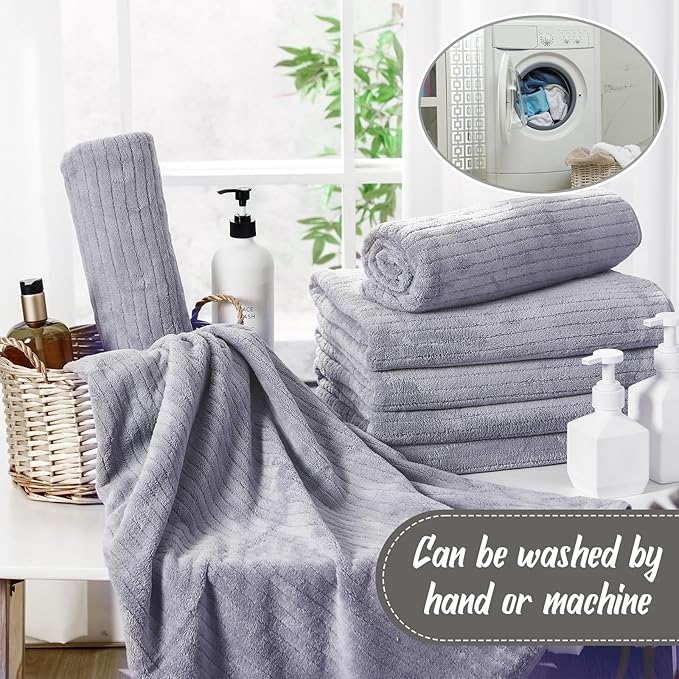 SmoothNovelty 16 Pack Microfiber Bath Towels Bulk 27'' x 60'' Oversized Size Bath Towel Highly Absorbent Extra Large Soft Drying for Beach Shower Summer Salon Sport Gym Party (Stripe,Grey)
