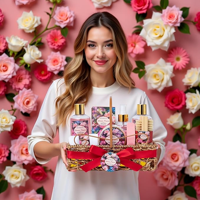 Gifts For Women Gift Basket – 9 Piece Set of ROSE JASMINE Home Spa Set, Friendship Gifts, Shower Care Set - Bath Pampering Package, Bath Gift Set for Her, Mom, Mothers Day,Christmas Gift for Women