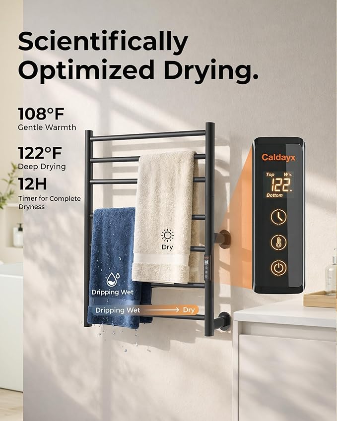 Foldable Heated Towel Rack, Dual-Zone Electric Towel Warmer Rack with Timer, GFCI Plug-in or Hardwired, Wall-Mounted, Drill-Free Installation, Twilight Grey, CA3-700X550-Standard-TG