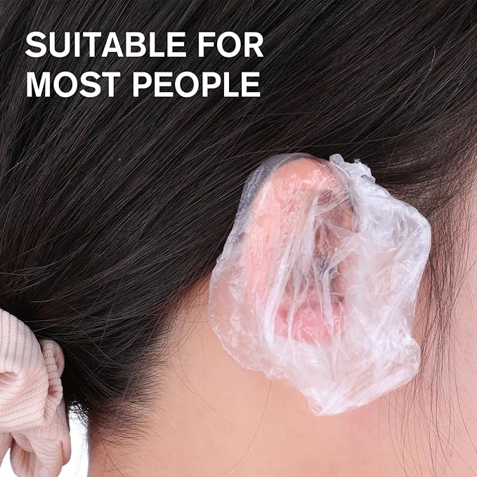 200 Pack Disposable Ear Covers for Shower, Ear Covers for Hair Dye, Waterproof, Lightweight, Comfortable to Wear, Suit for Showering Bathing Swimming at Home, Spa, Travel, Hotel
