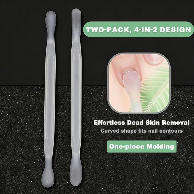 2Pcs Plastic Cuticle Pusher, Dual-end Dead Skin Nail Pusher, Gentle Plastic Pusher, Gel Polish Remover Tool, Manicure and Pedicure Tool, White