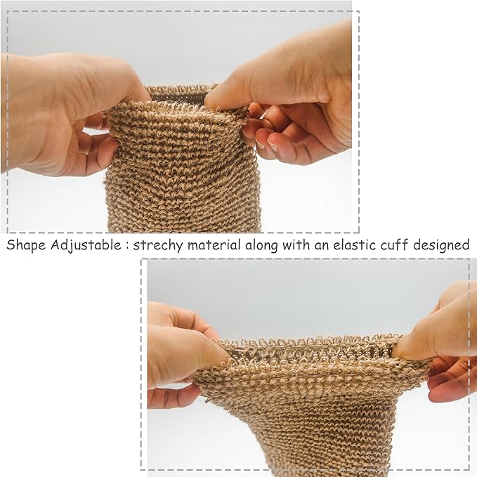 (4 Pack) Natural Exfoliating Hemp Bath Mitt Shower Gloves Loofah Washcloth Sponge Machine Washable Body Scrubber (ROUGHER Hemp)