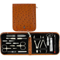 3 Swords Germany - brand quality 12 piece manicure pedicure grooming kit set for professional finger & toe nail care with cognac synthetic leather case - Made in Germany