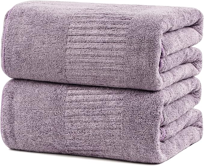 SEISSO Bath Towels 4 Pack Large Bathroom Bamboo Viscose Towels 35” x 63” Plush Soft Bath Towel for Shower Extra Absorbent Jumbo Bath Sheet - Multipurpose Use as Sports, Travel, Fitness, Yoga (Purple)