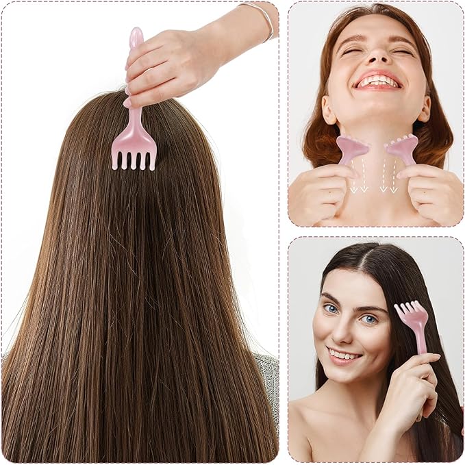 WY LIGHTING LEVEL 2Pcs Head Massager Manual Hair Scalp Massager Gua Sha Five Claw Massage Tool Comb Portable Handheld Resin Relax Tool for Father's Day Mother's Day Gifts (Pink Purple)