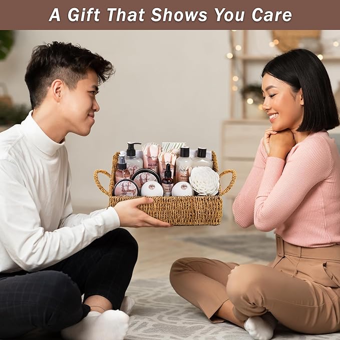 Aqua Elegante Bath Spa Gift Set - 15 Piece Premium Basket with Wash, Bubble Bath, Lotion, Salts, Body Scrub, Towel, Shower Puff, Bathbombs, Reusable Basket, Gifts for Women - Coconut & Vanilla