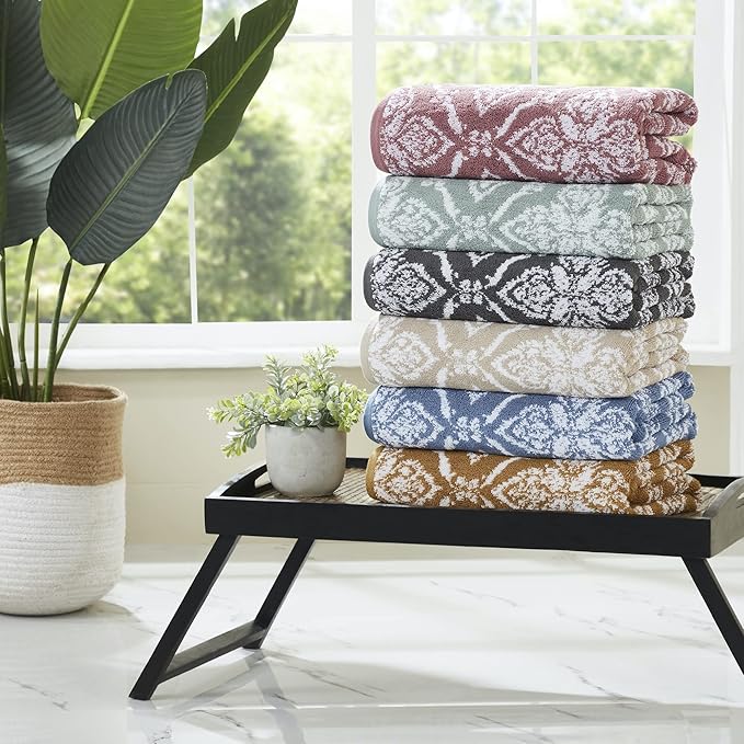 Modern Threads Amaris 6-Piece Reversible Yarn Dyed Jacquard Towel Set - Bath Towels, Hand Towels, & Washcloths - Super Absorbent & Quick Dry - 100% Combed Cotton, Denim