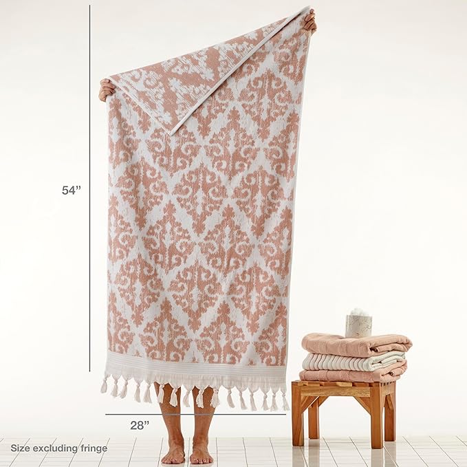 SKL Home Mirage Fringe 2 Bath, 2 Hand Towel Set, Blush