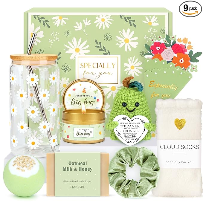 Gift Baskets for Women Unique Birthday Gifts for Women self care cheer up gifts set pick me up gift box for Woman teen girls best friend Sister Ladies Friendship Her - Inspirational Green Present