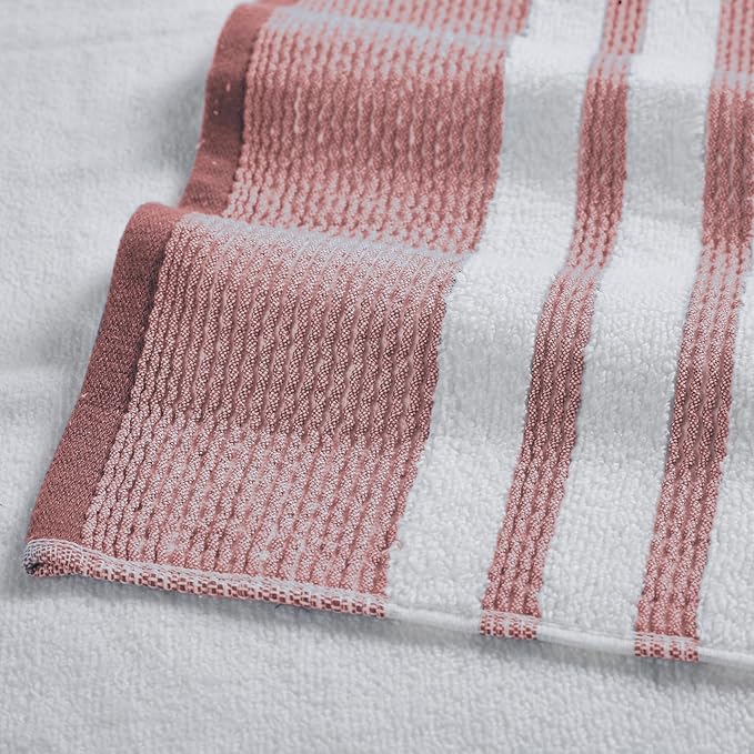 Modern Threads 6-Piece Towel Set – 100% Cotton, Quick Dry, Ultra Absorbent – Includes 2 Bath, 2 Hand, 2 Washcloths (White/Reinhart Rose)