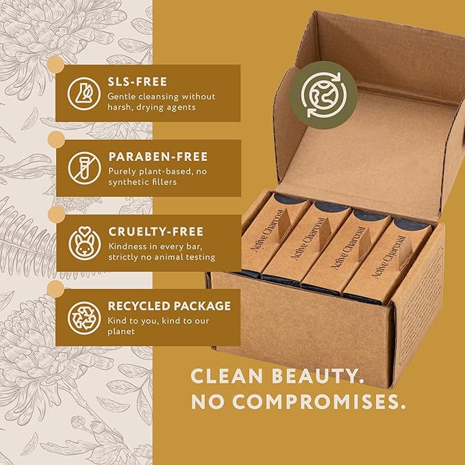 Mary Case Goat Milk & Activated Charcoal Bar Soap Set of 4 | Natural Soap with Olive & Coconut Oils | Deep Cleansing, Detoxifying & Purifying Bath Soap Bars for Sensitive & Oily Skin