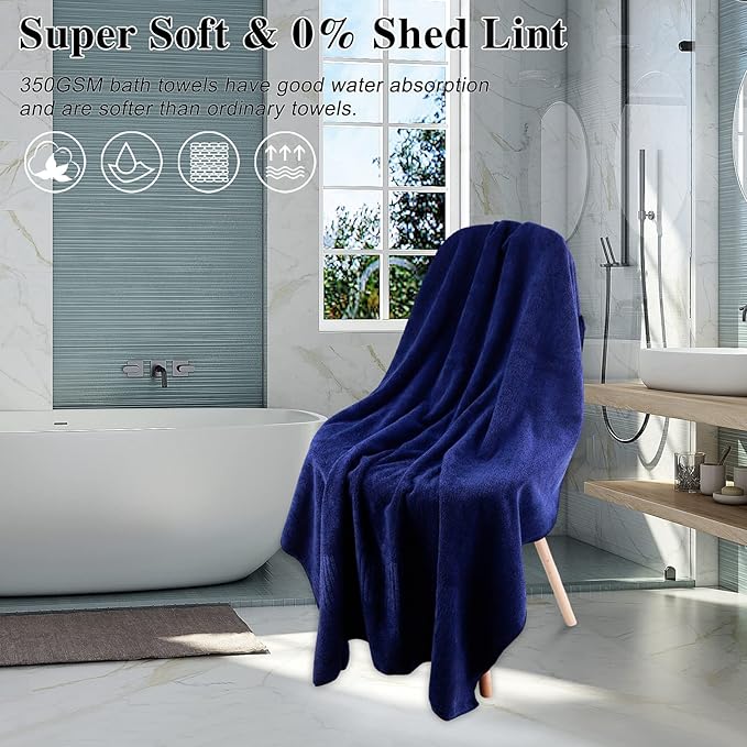 SEISSO Bath Towels, Super Soft Towels for Bathroom, Highly Absorbent Large Towel Set 35 x 63 Inches, Quick Dry Multipurpose Use for Fitness,Spa,Sports Towels,Yoga Towel, Navy Blue (2 Pack)