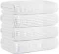 Microfiber Waffle Bath Towels, 4 Pieces, Soft, Absorbent, Fast Drying, Lint Free 430 GSM (White)