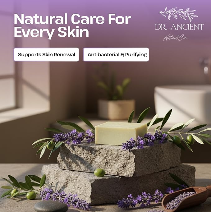 Dr.Ancient Lavender Soap Bar, Organic Soap Bars Handcrafted the Traditional Way, Natural Chemical-Free, Vegan, Used for Face Wash, Body Wash, and Hand Cleansing, Relaxing, Refreshing