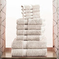 SUPERIOR Egyptian Cotton Pile 10 Piece Towel Set, Includes 2 Bath, 4 Hand, 4 Face Towels/Washcloths, Ultra Soft Luxury Towels, Thick Plush Essentials, Guest Bath, Spa, Hotel Bathroom, Stone