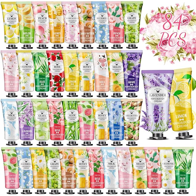 VISCOO 84 Pack Hand Cream Gifts Set for Women, Mothers Day Gifts, Teacher Appreciation Gift, Nurses Week Gift, Bulk Gifts for Women, Moisturizing Mini Hand Lotion Travel Size for Dry Cracked Hands