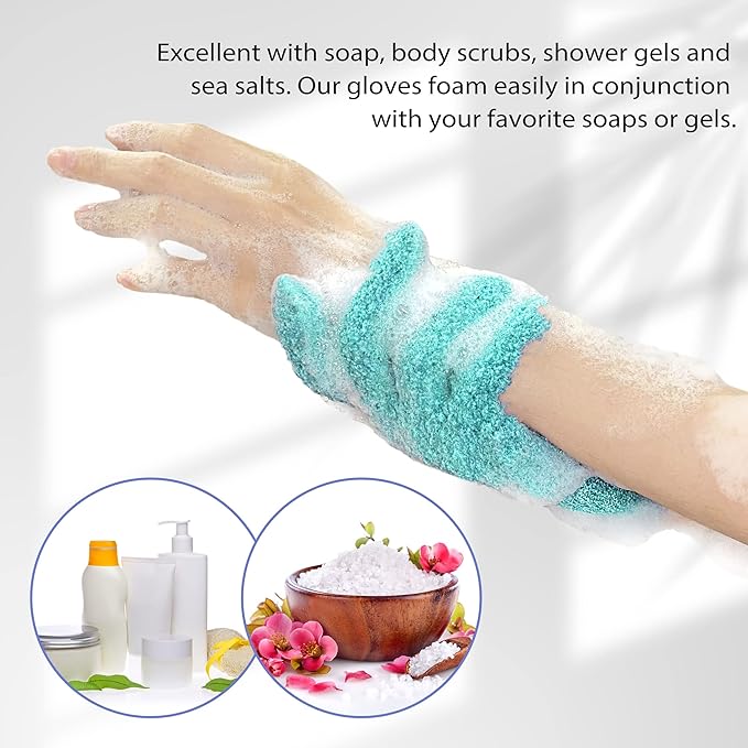 Evridwear Exfoliating Glove Shower Gloves Exfoliate Dead Skin for Dry Sensitive Skin No Irritation with Hanging Loop (Angel Blue Deep Exfoliation)