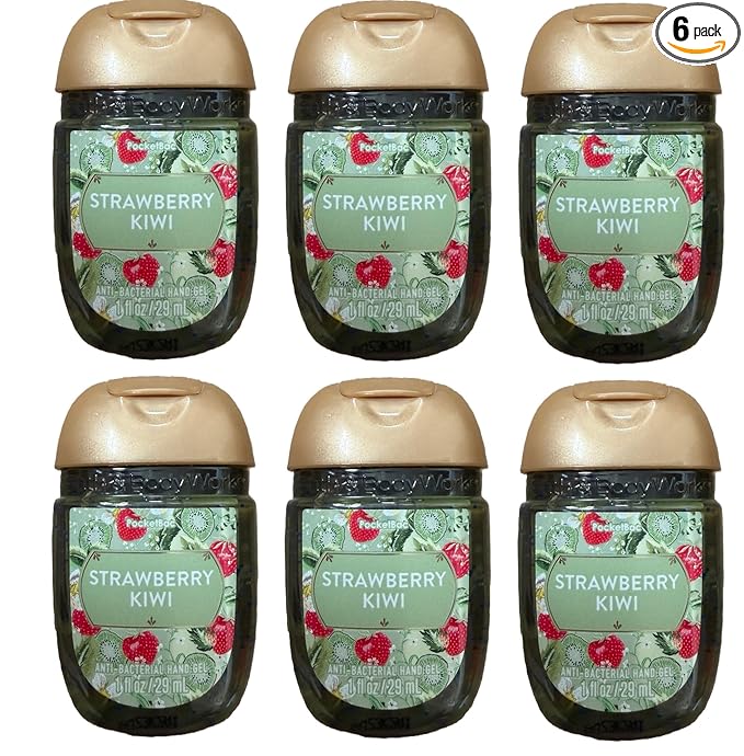 Bath and Body Works Classic and Seasonal Scents Pocketbac Gel Sanitizers - Pack of 6-1 oz each (Strawberry Kiwi)