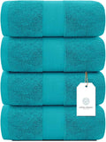 White Classic Luxury Bath Towels Large - Cotton Hotel spa Bathroom Towel |30x56 | 4 Pack | Aqua